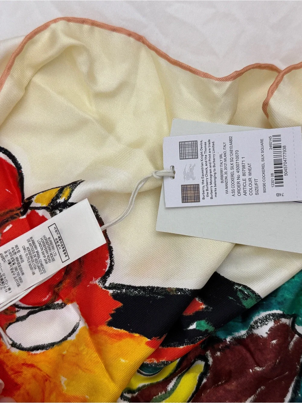 Burberry Multicolor Silk Scarf with Rooster 100% silk made in Italy